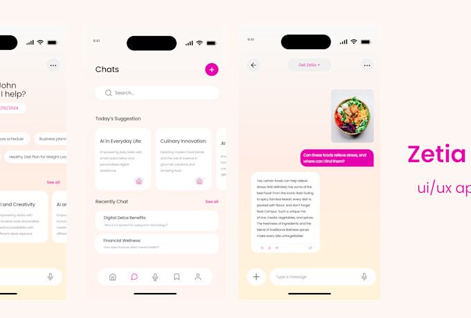 design a stunning ai chatbot UI UX app for you